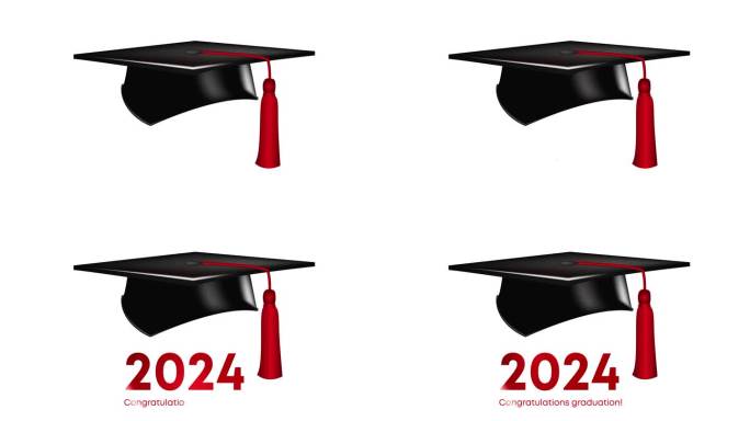 祝贺你毕业。2024届毕业生。毕业帽。4 k的动画