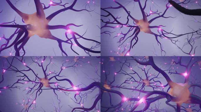 在神经网络中的神经元间飞行，3D动画