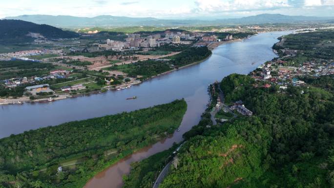 泰国缅甸老挝金三角湄公河航拍自然景观