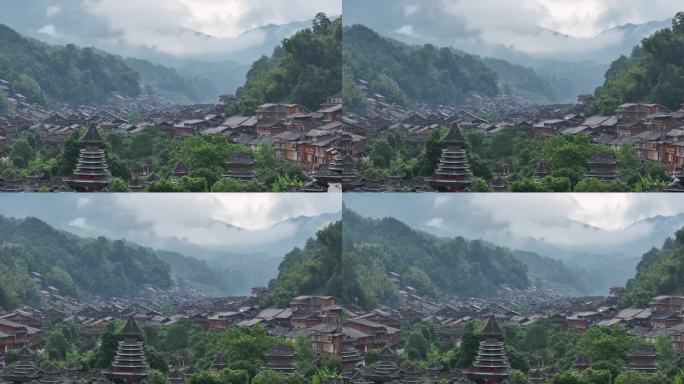 云雾缭绕中的贵州肇兴侗寨美景