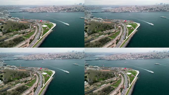 伊斯坦布尔sarayburu公园和金角，盘旋拍摄