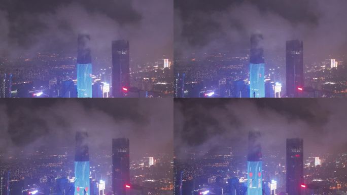 济南中央商务区夜景平流雾