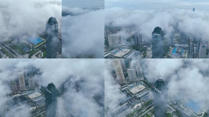云雾环绕的城市航拍素材（5k)
