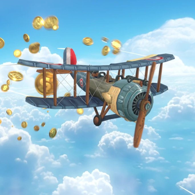 卡通3D飞机撒金币