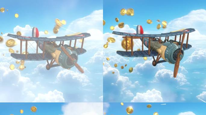 卡通3D飞机撒金币