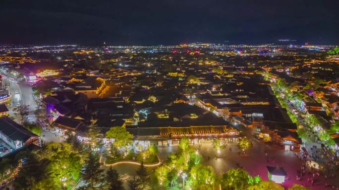 航拍丽江夜景延时丽江大景丽江古城夜景