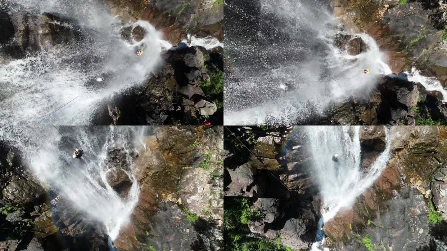 惊险刺激的瀑布瀑降航拍一镜到底