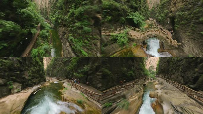 FPV拍摄八泉峡俯冲后穿越溪流