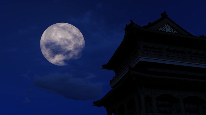 古建筑古楼房檐屋檐一轮明月月亮月光月色