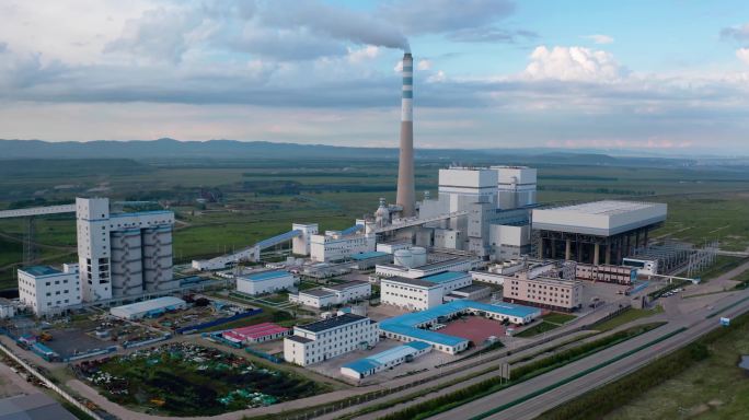 内蒙古大草原发电厂航拍视频