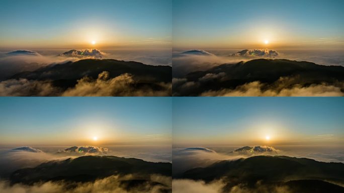 4K岳阳天岳幕阜山观天台日出航拍延时