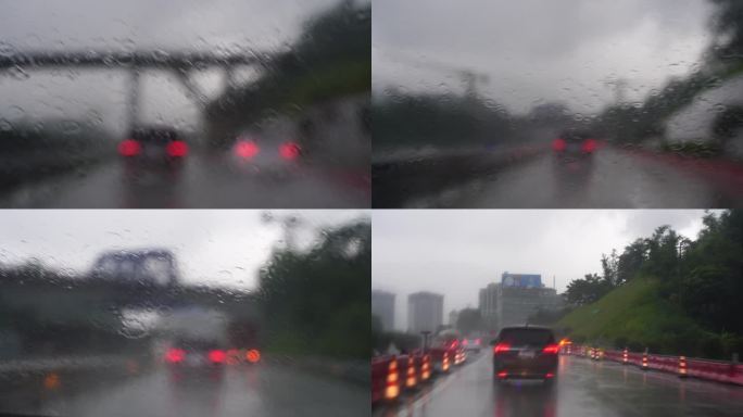 下雨天开车行驶在高速公路暴雨驾驶车辆交通