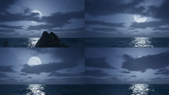 4k海上明月流云礁石
