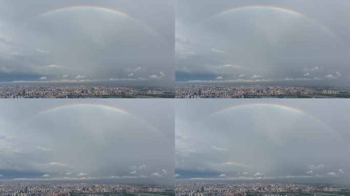 雨后城市上空的彩虹