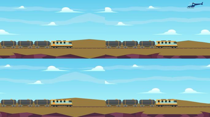 无缝环线列车拉着沙漠背景的油罐车