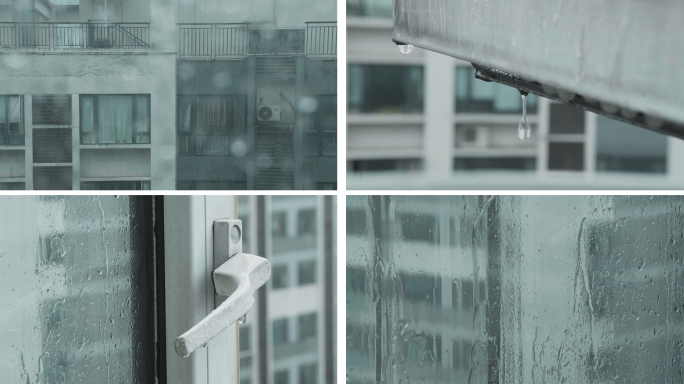 城市玻璃窗外下雨天空镜视频素材