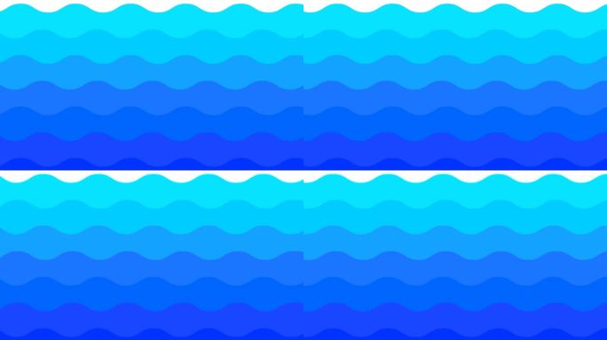 动画蓝色波浪背景。毛圈的视频。装饰波逐渐移动。平的模式。矢量插图孤立在一个白色的背景。