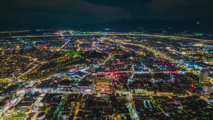 航拍丽江古城夜景延时丽江夜景延时