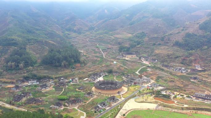 福建土楼华安大地土楼群二宜楼航拍