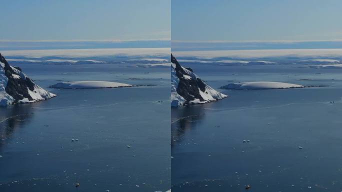 垂直视频鸟瞰图的船只在南极的南极海洋。