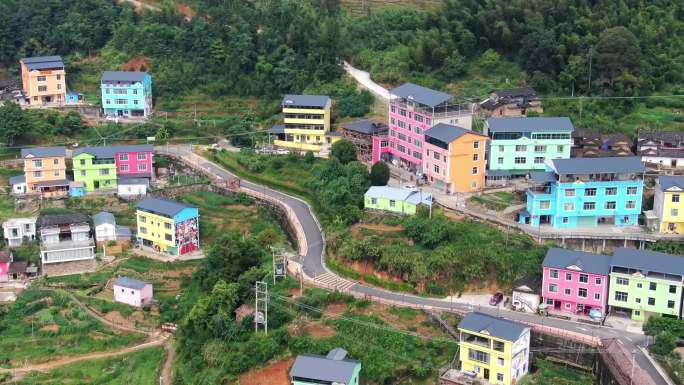 漳州市华安县七彩官畲村景景区瓢虫屋航拍