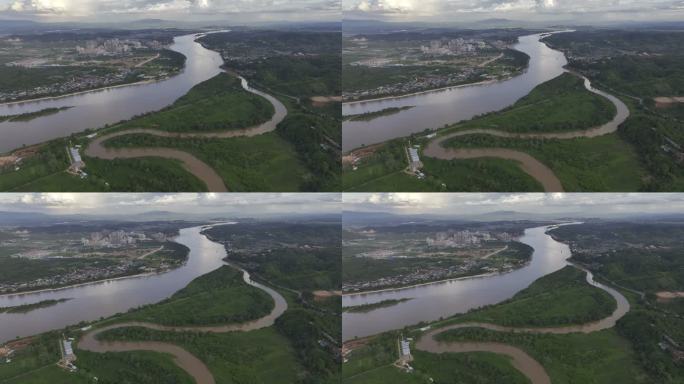HDR缅甸金三角洛克河和湄公河航拍景观