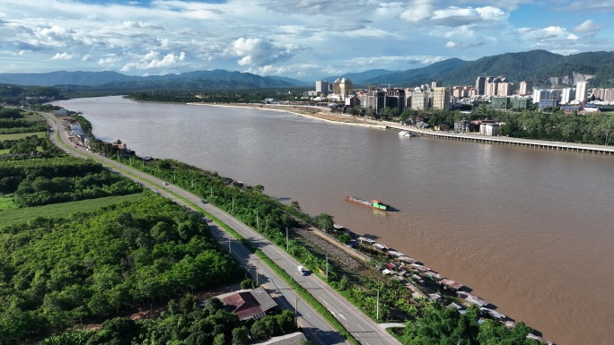 航拍泰国老挝金三角湄公河河流景观