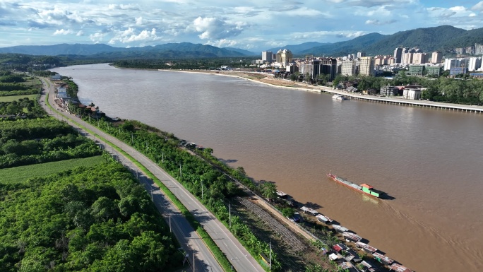 航拍泰国老挝金三角湄公河河流景观