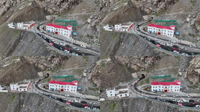 新疆独库公路铁力买提隧道航拍风景