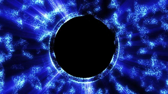 能量球的粒子发射光线，抽象的未来主义的圆环背景的神奇波粒子