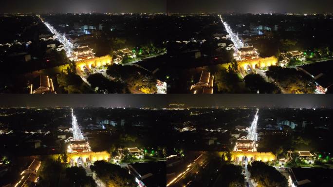 江苏苏州阊门遗址夜景航拍