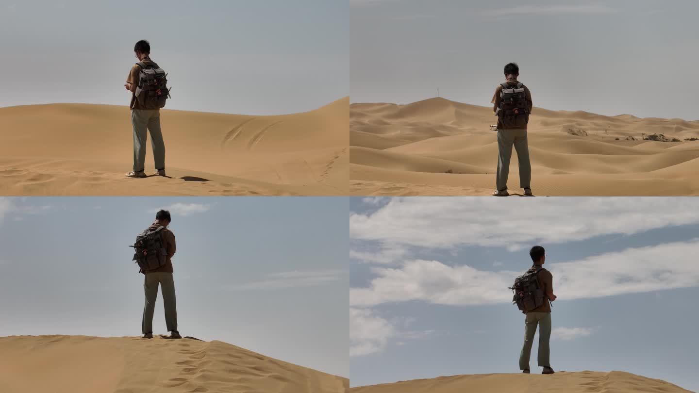 沙漠 人物 走动 一个人 航拍