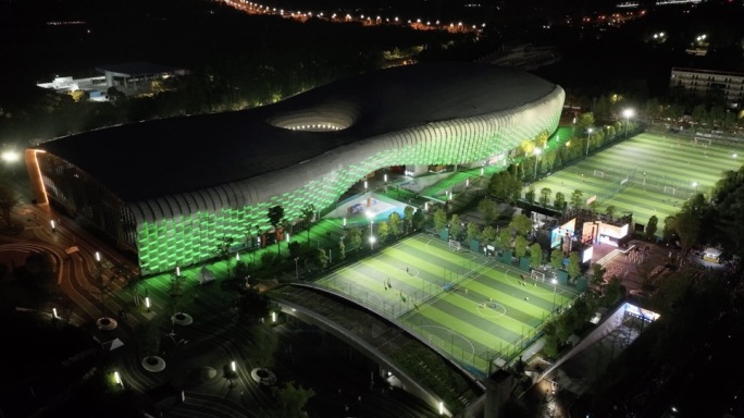 4K航拍成都市新都香城体育中心夜景