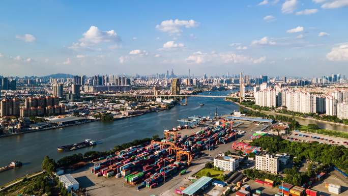 佛山南海国际货柜码头、广州圆大厦延时摄影