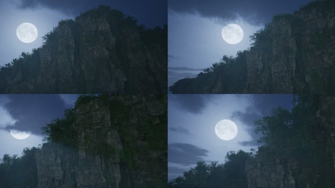 4k唯美壮观海边悬崖圆月明月