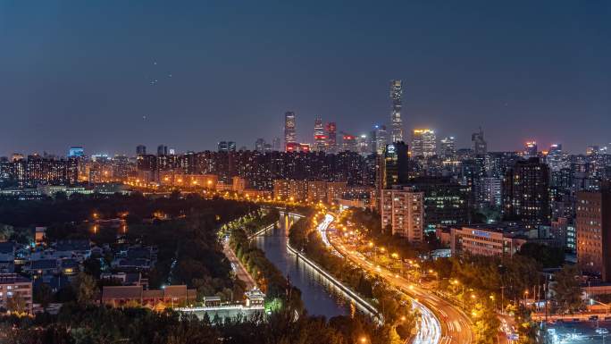 北京弯道马路车流夜景延时