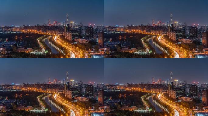 北京弯道马路车流夜景延时