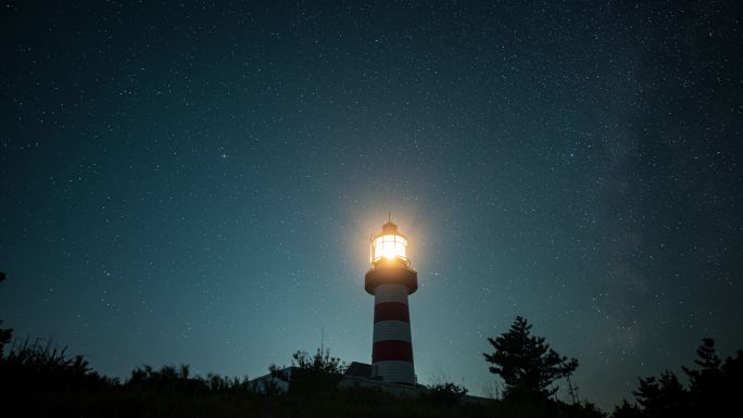 4K宣传片银河+星空+流星雨的灯塔延时