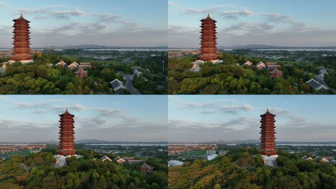 航拍襄阳岘首山岘首亭景点建筑城市旅游风光