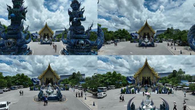 航拍泰国清莱蓝庙城市建筑风光