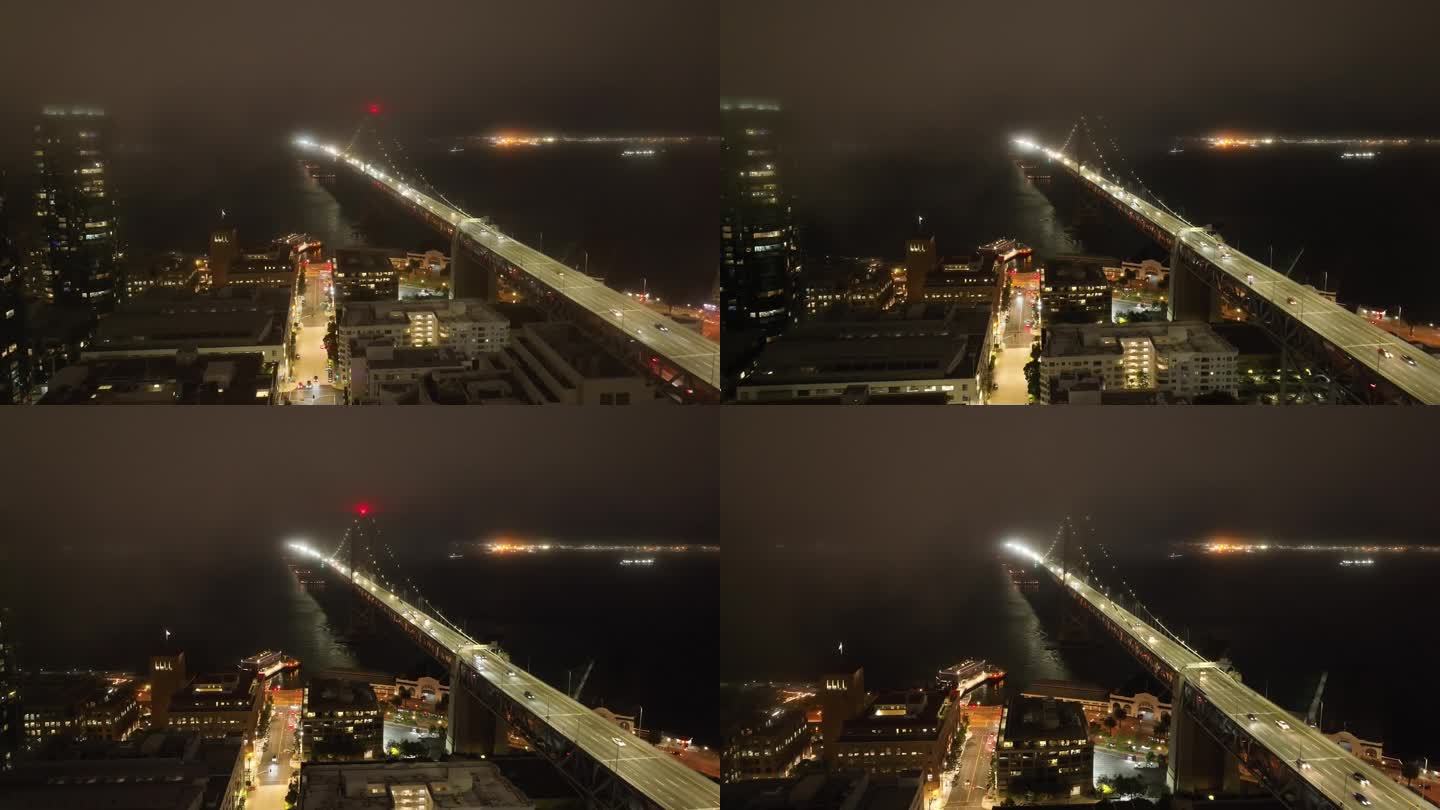旧金山和海湾大桥的空中夜景