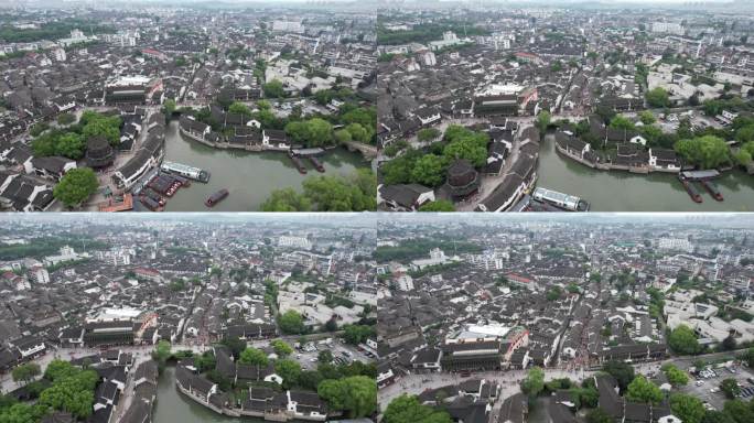 江苏苏州山塘街历史文化古街航拍江南水乡