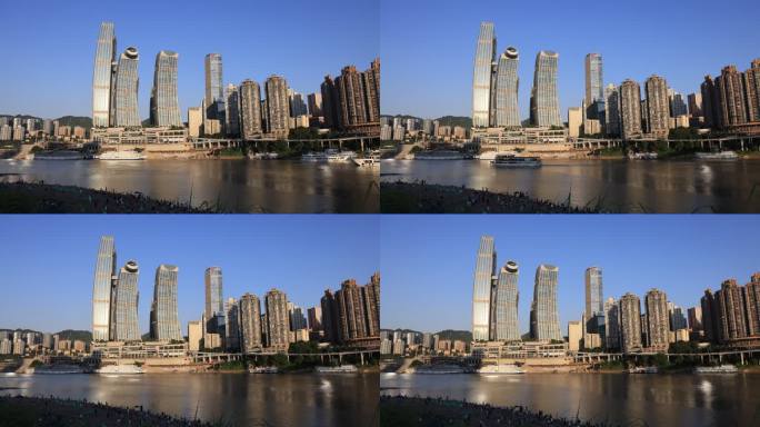 重庆嘉陵江上的游轮来回穿梭的延时视频