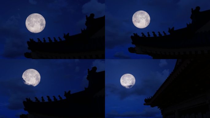 房檐屋檐古建筑一轮明月月光八月十五的月亮
