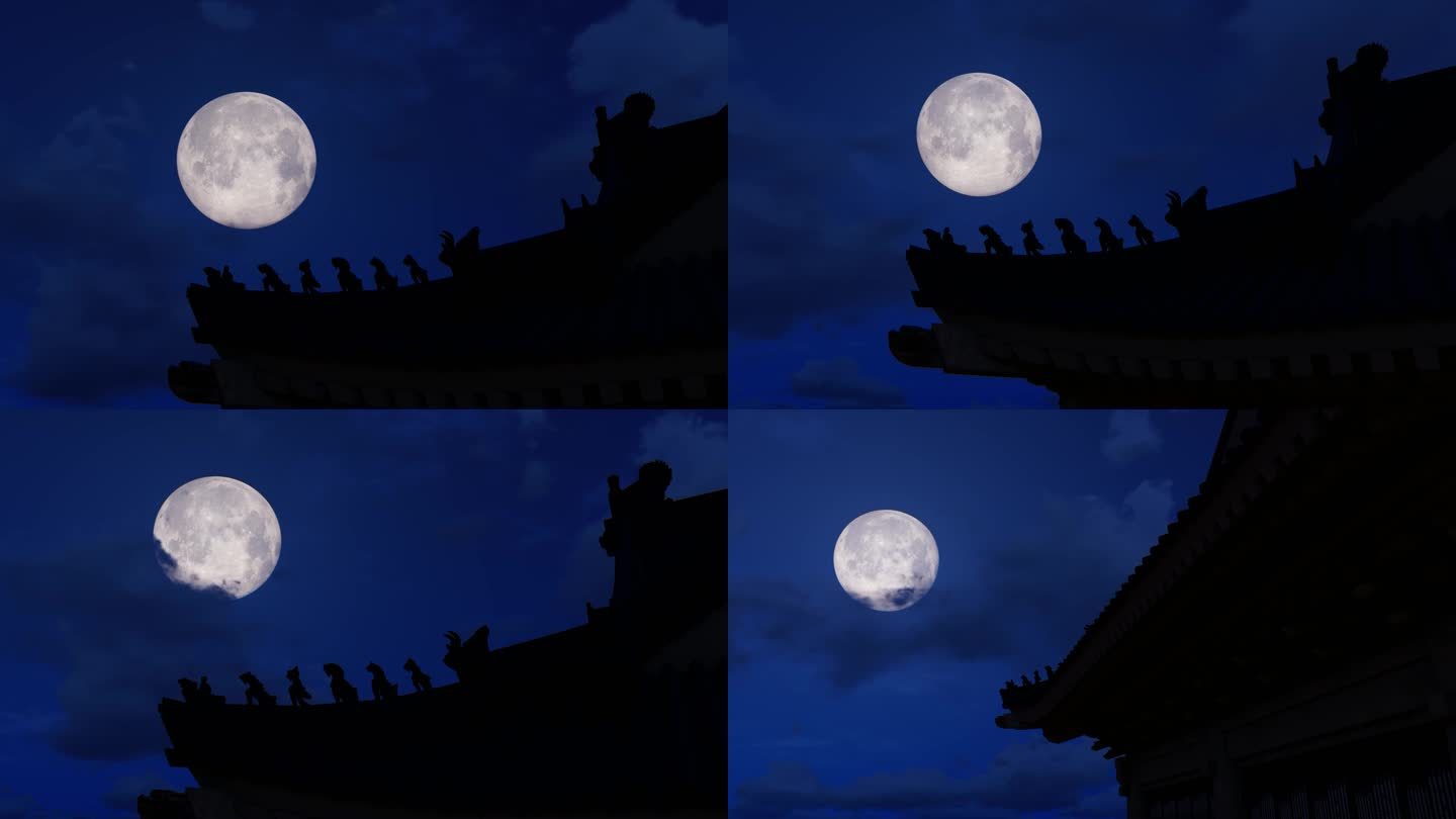 房檐屋檐古建筑一轮明月月光八月十五的月亮