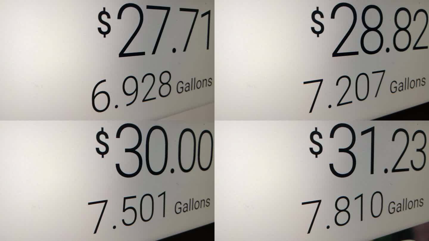 加油站现代化的燃油表计数器价格汽车加油价格的提高提高了汽油成本。广角镜头