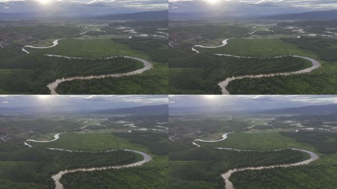 HDR缅甸金三角洛克河植被航拍景观