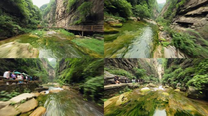 FPV拍摄坠入八泉峡沿着溪流飞行
