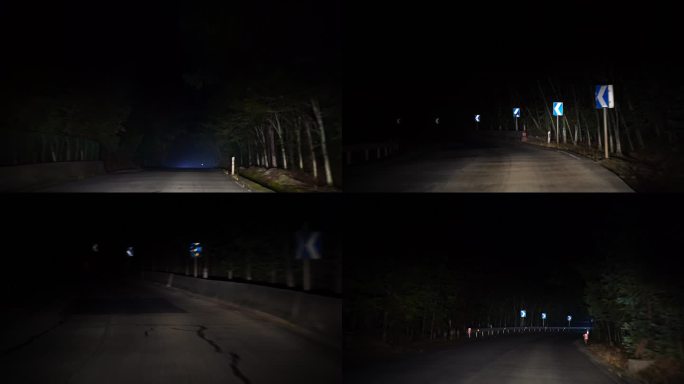 夜间开车行驶在乡间小路夜晚开车驾驶山路