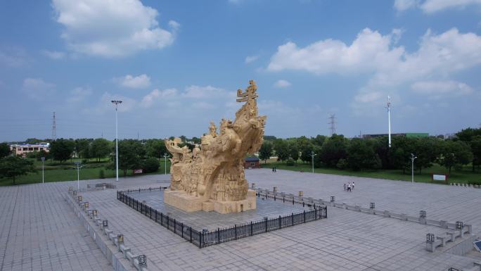 航拍殷墟遗址文化广场巨型雕塑